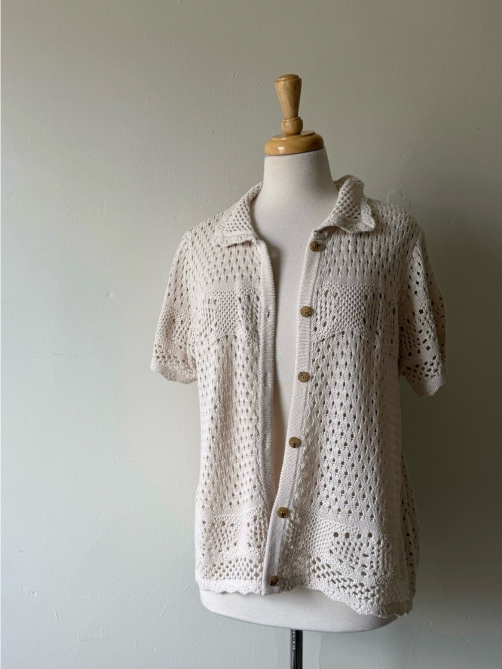 Cyrus Cream Openwork Short-Sleeve Button Cardigan